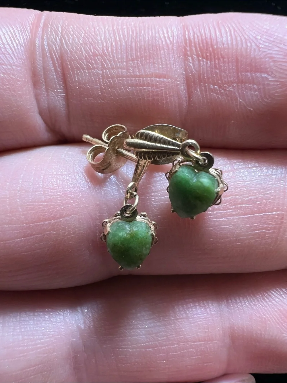Vintage 14k Gold Heart Jade Drop Earrings